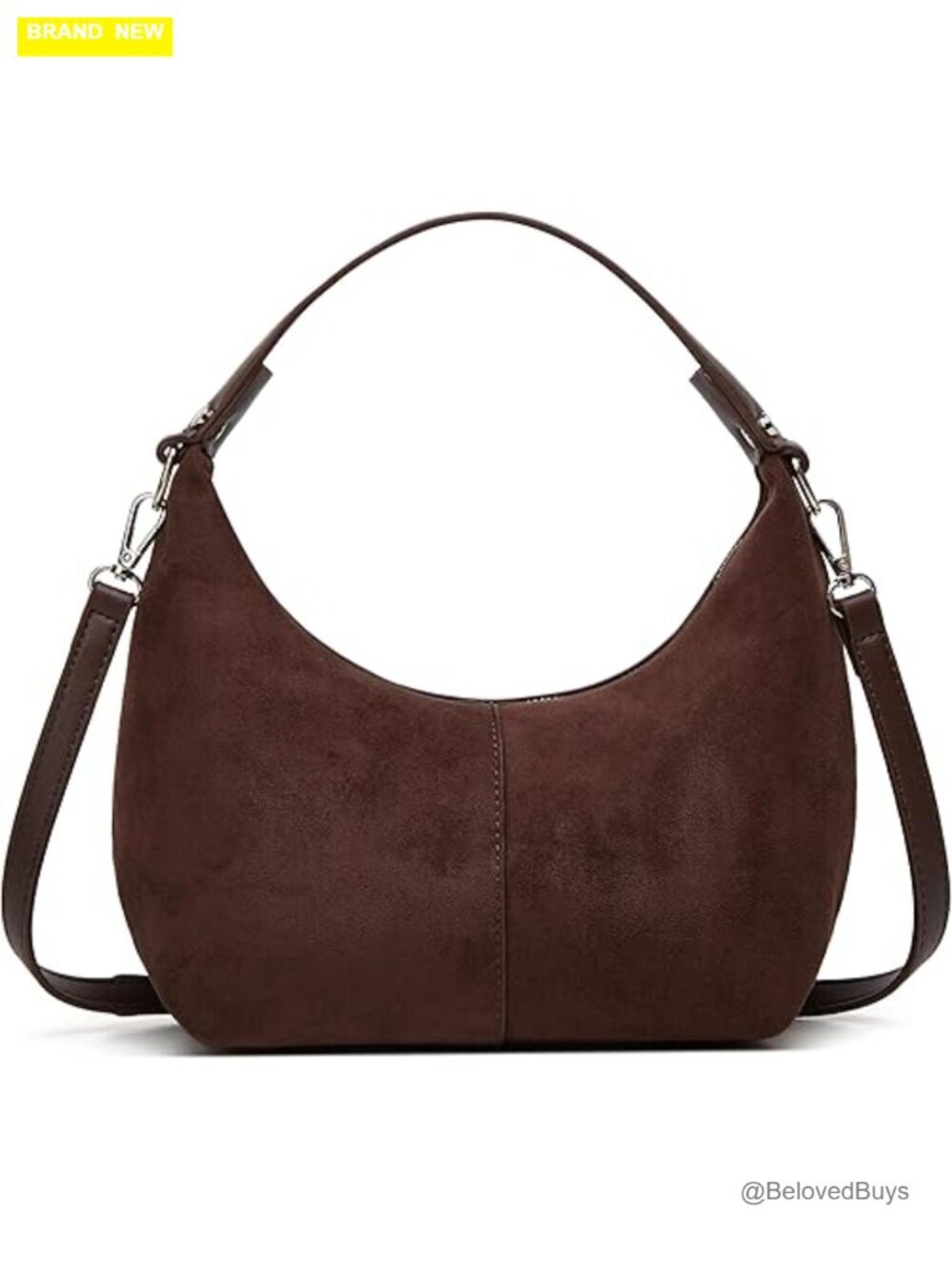 Faux Suede Crescent Tote Handbag Shoulder Crossbody Hobo Bag